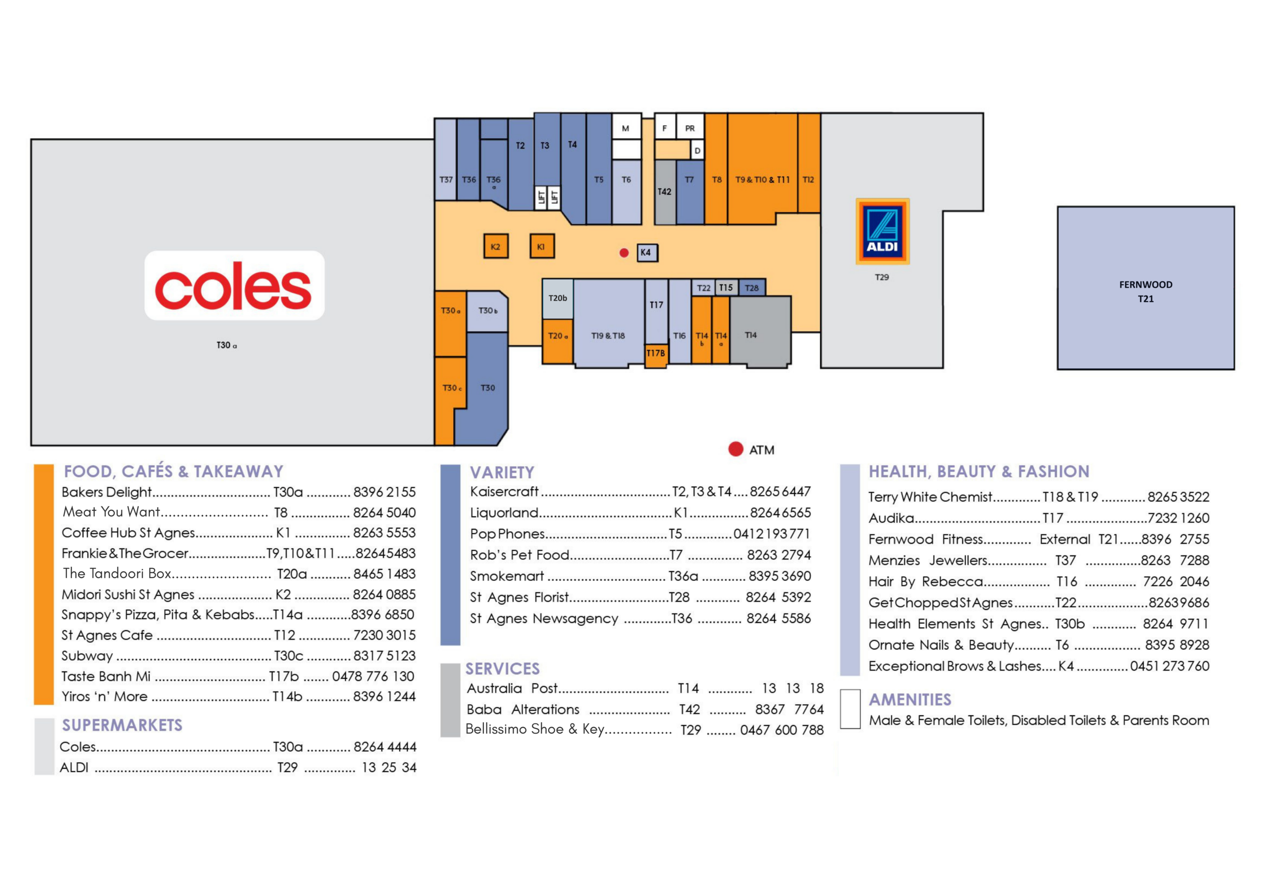 Centre Directory 01-10-24_Vacancies Centre Directory Map of St Agnes Shopping Centre October 2024